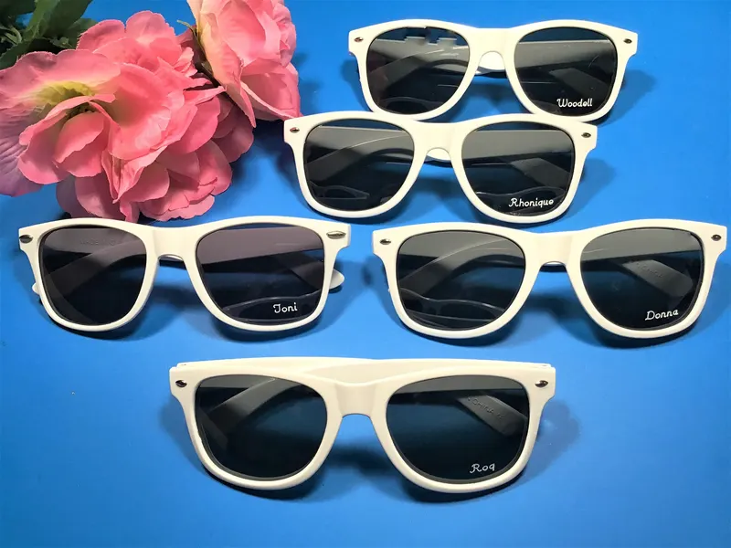 Personalized White Wayfarer Sunglasses: Wedding Party Favors