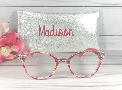 Swarovski Crystal Embellished Reading Glasses, +1.00. Personalized Case with a Name.