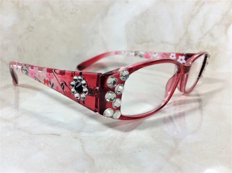 Readers with Genuine Swarovski Crystals, Floral Arms, Optional Personalized Case