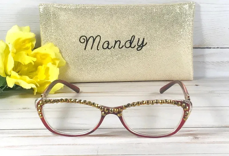 Brown Frame Swarovski Crystal Readers with Gold Accents, Optical Quality (+1.25)