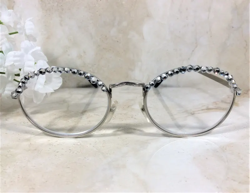CLASSIC READING GLASSES. Stunning Genuine Clear Crystals. For a gift, birthday, Mom. Free Faux Leather Case with a Name.