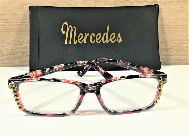 CLASSIC STYLE READERS with Gold Crystals on the frame. Great gift, Mother's Day, Birthday. Free Faux Leather Case with a