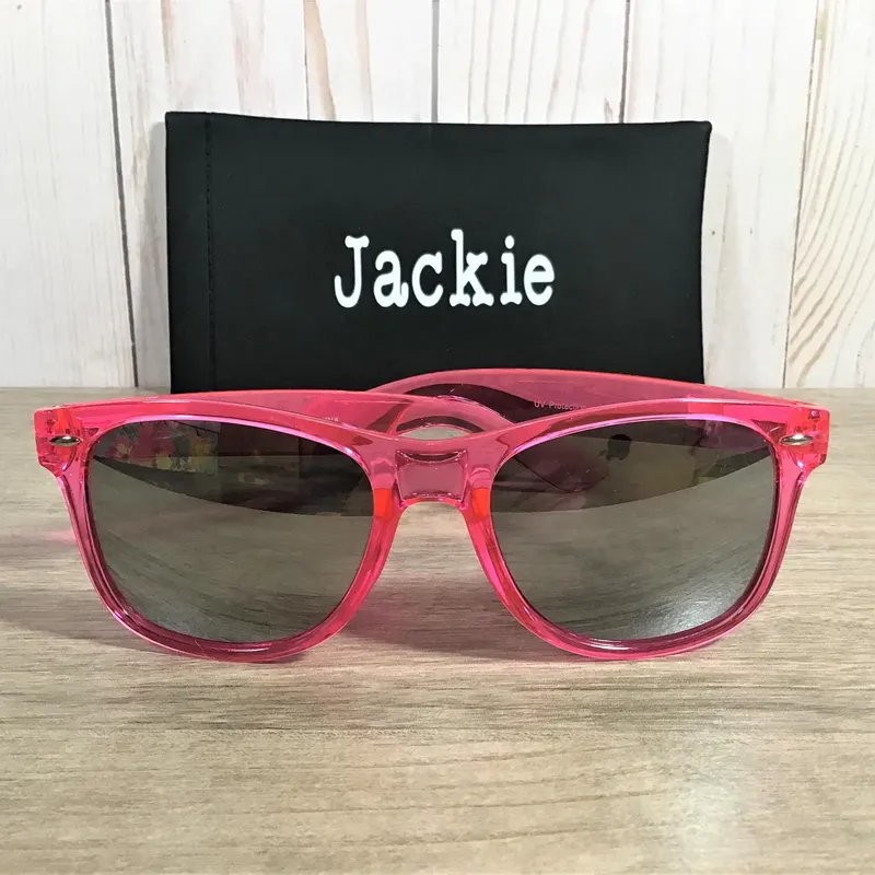Translucent Frame Sunglasses with Mirror Lens, Personalized Case
