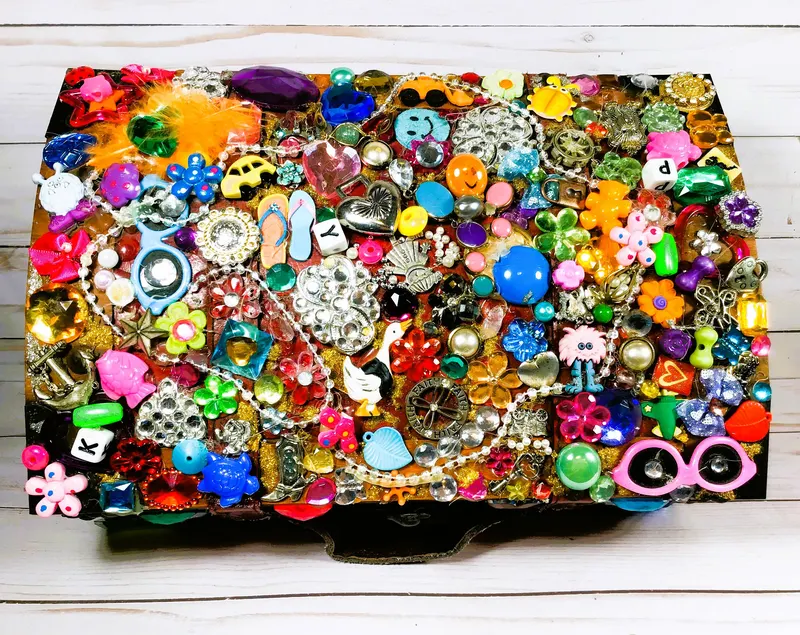 Handmade Jeweled Treasure Box, Embellished Keepsake Box