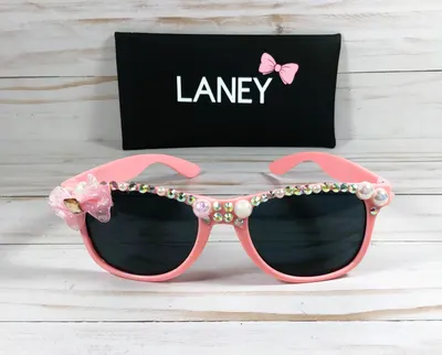 Personalized Pink Wayfarer Sunglasses: Swarovski Crystals, Pearls, Bow