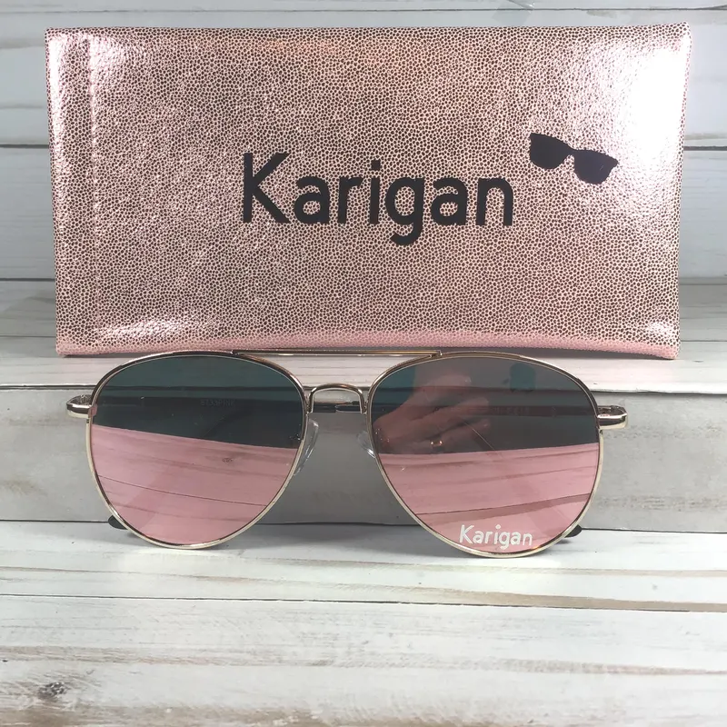 Rose Gold Mirror Lens Sunglasses: Personalized Glitter Case