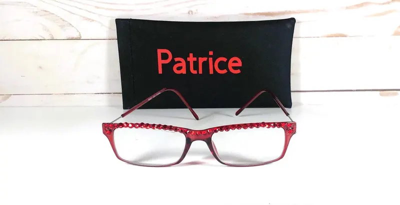 Beautiful Readers with Genuine Red Swarovski Crystals. Lightweight frame, FREE Case Personalized with your Name. +3.00.