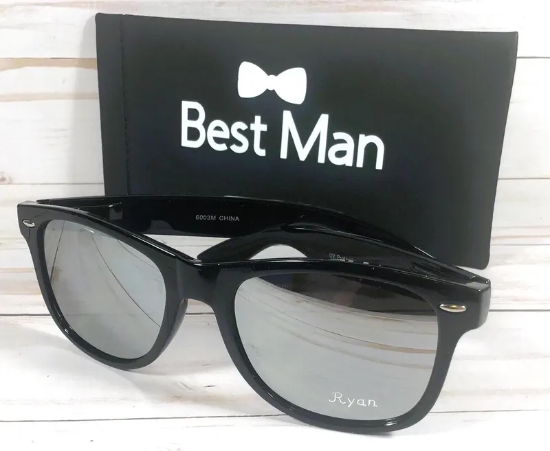 Engraved Mirror Lens Wayfarer Sunglasses: Wedding, Groomsmen Gift