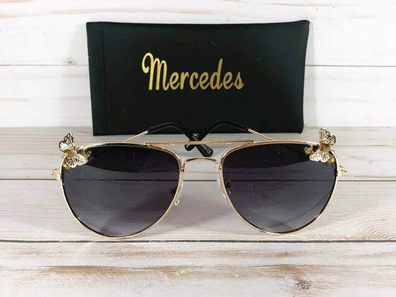 Personalized Butterfly Sunglasses: Engraved Name, Crystal Accents