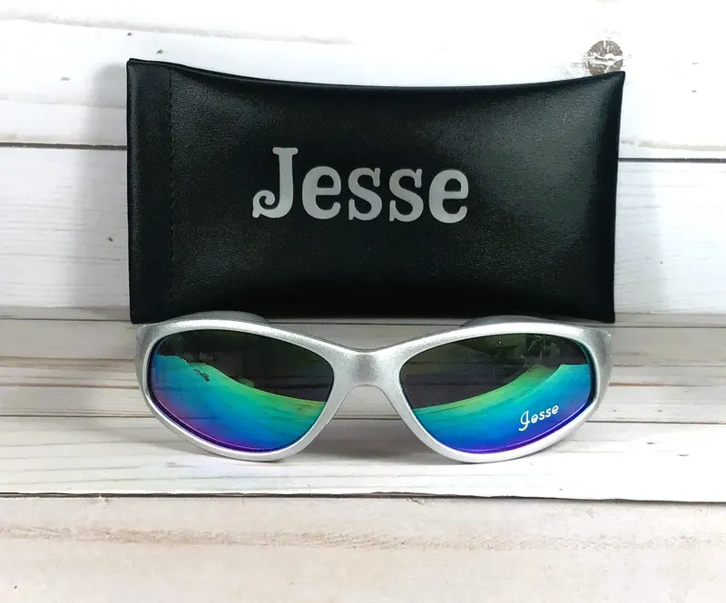 Personalized Kids Sunglasses: Engraved Name, Mirror Lens.