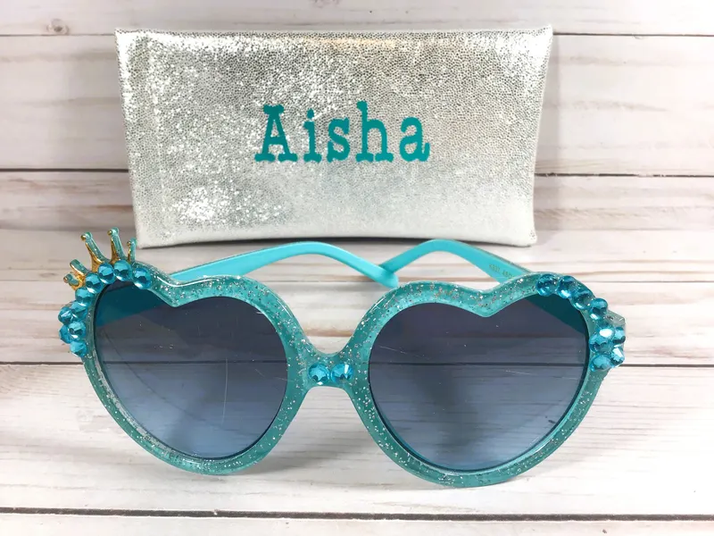 Glitter Heart Sunglasses: Engraved Name, Swarovski Crystals