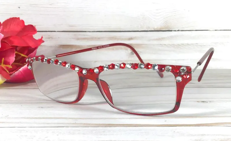 Crystal Readers: Red Frame with Swarovski Crystals, +2.75 Strength