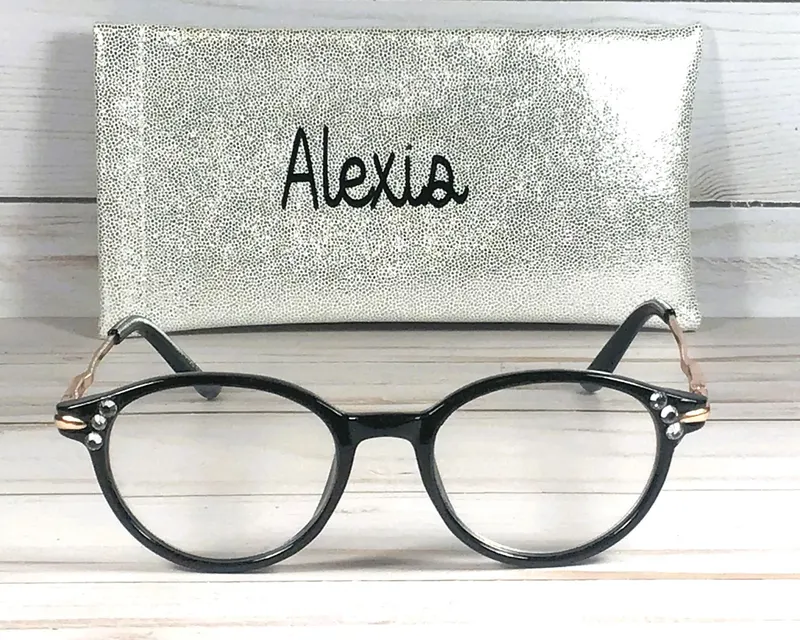 Black Reader Glasses +1.25 with Swarovski Crystals & Glitter Case