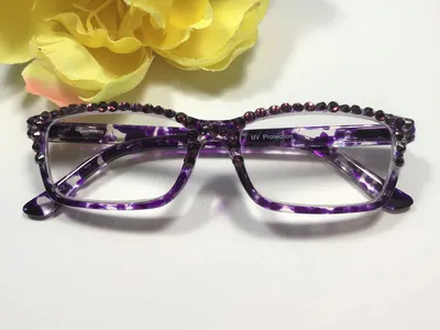 PURPLE CRYSTAL READERS. Personality plus! All Genuine Crystals are place by hand on the frame. Free case with your Name.