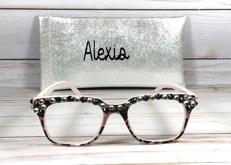Personalized Swarovski Crystal Reading Glasses +1.00 Strength (Faux Leather Case)